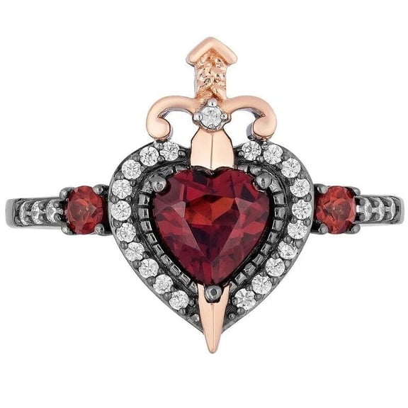 Garnet Diamond Evil Queen Heart Sword Engagement Ring in 925 Sterling Silver