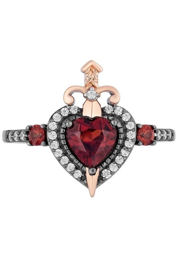 Garnet Diamond Evil Queen Heart Sword Engagement Ring in 925 Sterling Silver
