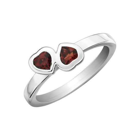 Gem & Harmony Garnet Double Heart Ring 1/2 Carat (Ctw) in Sterling Silver for Women