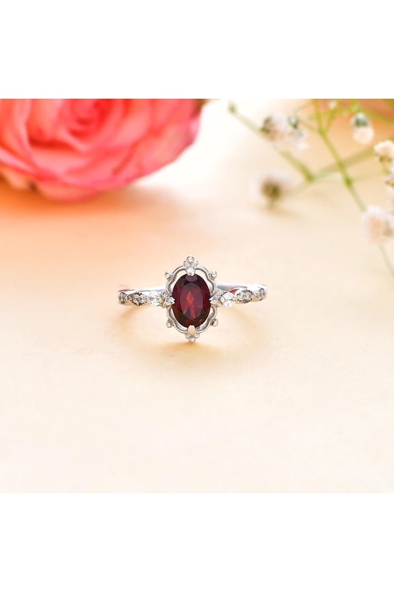 Garnet Engagement Ring Alternative Unique Engagement Ring Minimalist Wedding Ring Women 7*5 Garnet Christmas Gift