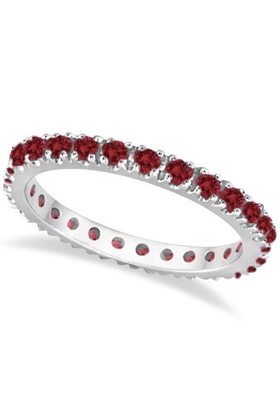 Garnet Eternity Band Stackable Ring 14K White Gold (0.50ct)