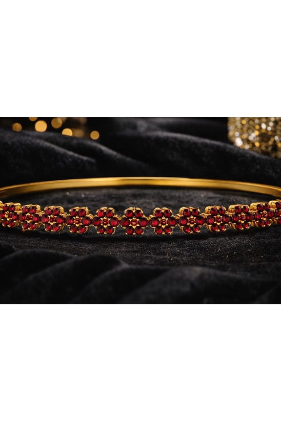 Garnet Flower Bracelet 925 Sterling Silver Gold Plated Handmade Gemstone Bracelet For Women January Birthstone