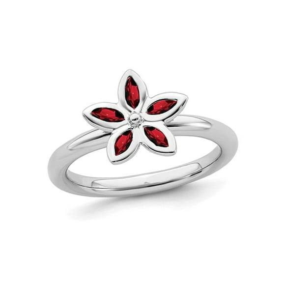 Gem & Harmony Garnet Flower Ring 1/3 Carat (Ctw) in Sterling Silver for Women