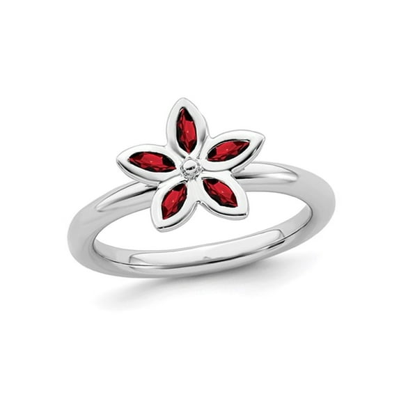 Gem & Harmony Garnet Flower Ring 1/3 Carat (Ctw) in Sterling Silver for Women