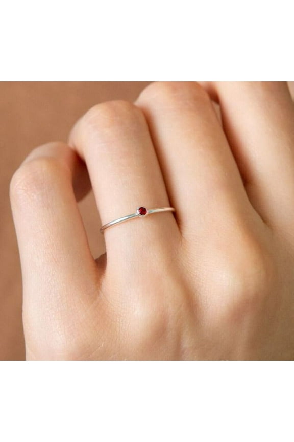Garnet Gemstone 925 Sterling Silver Minimalist Dainty Birthstone Stacking Ring