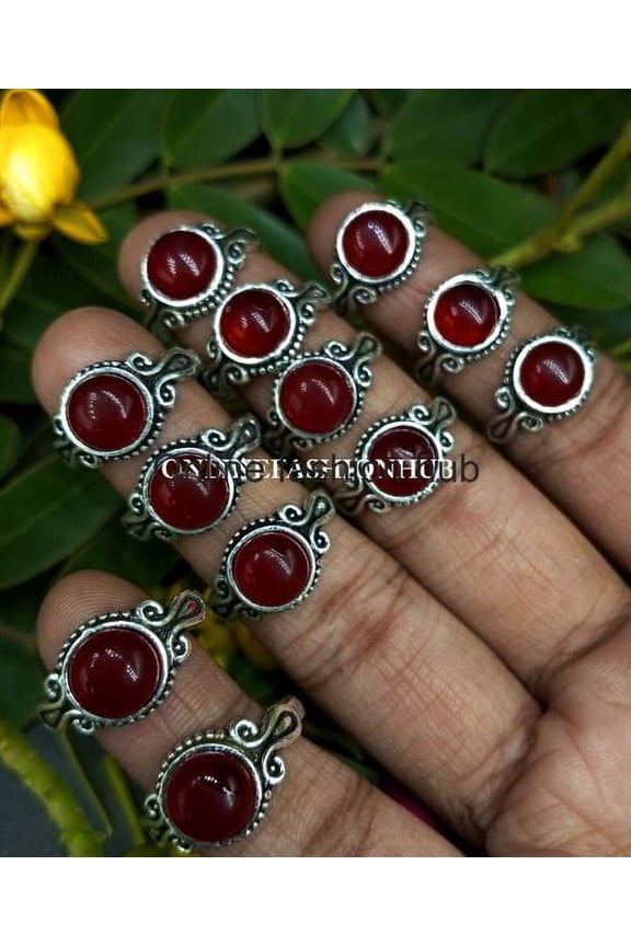 Garnet Gemstone 925 Sterling Silver Plated Handmade 75pcs Ring