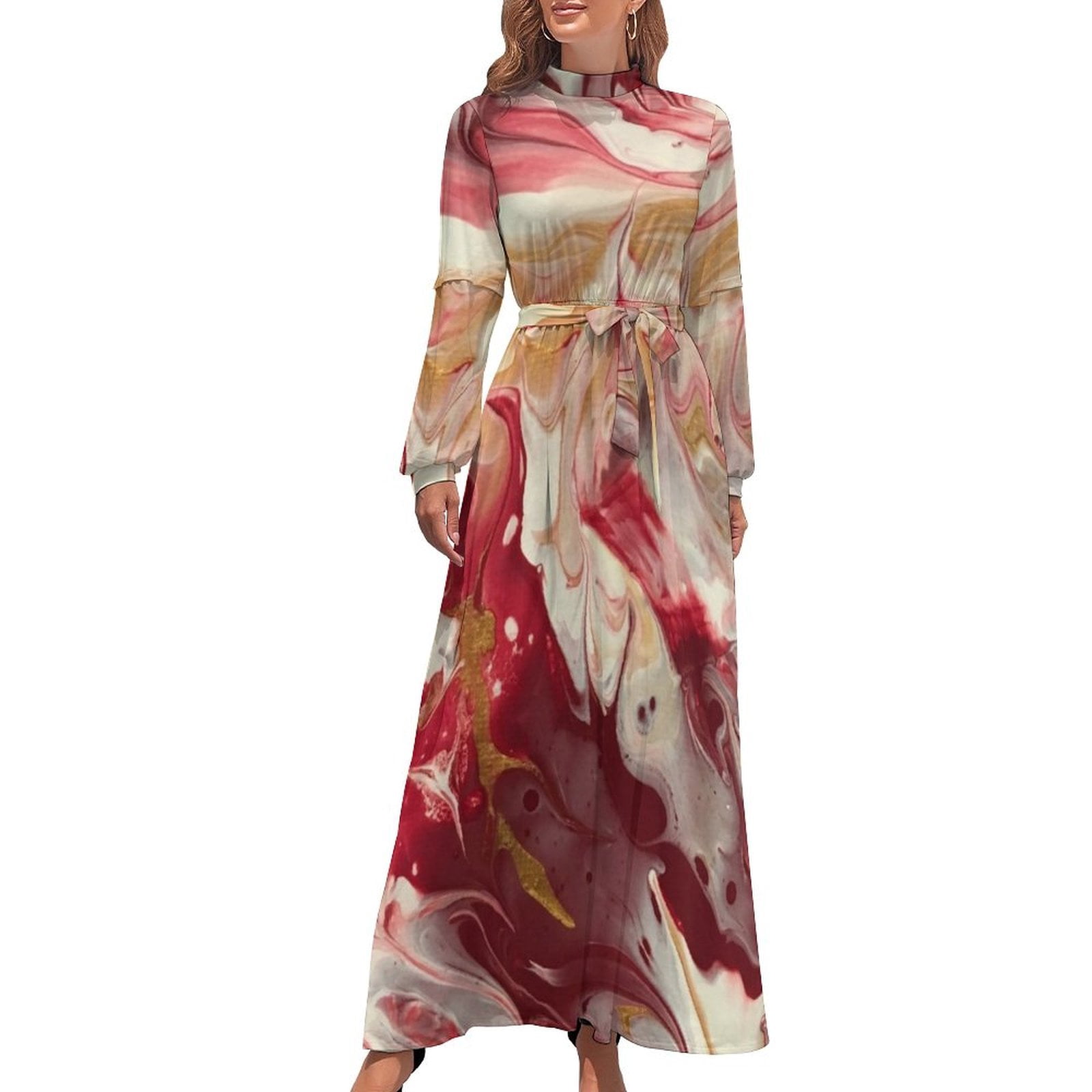 chinese dress ladies Garnet Red Georgette Long Dress For Women Online – Ordinaree main image 1