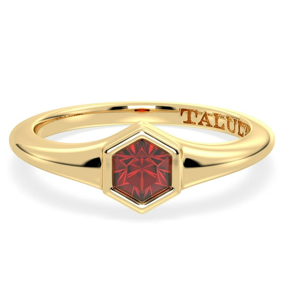 Garnet Hexagon Ring with 14K Gold Plated Sterling Silver | Geometric Statement Ring for Women | US 8