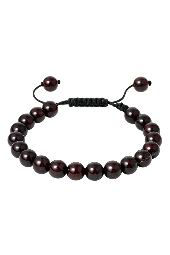 Garnet In Arfvedsonite Crystal Bracelet - 8mm Beaded Bracelet and Healing Stones