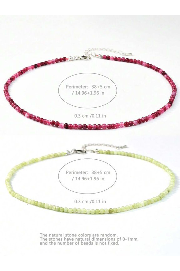 Garnet + Lemon Jade Beaded Choker Necklace - Silvertone