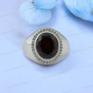 Garnet Men's Ring Oval Cut Gemstone Ring 925b Sterling Silver Rings Boho Ring, Personalized Custom Anniversary Ring For her Red Gemstone Gold Rings Christmas Gift
