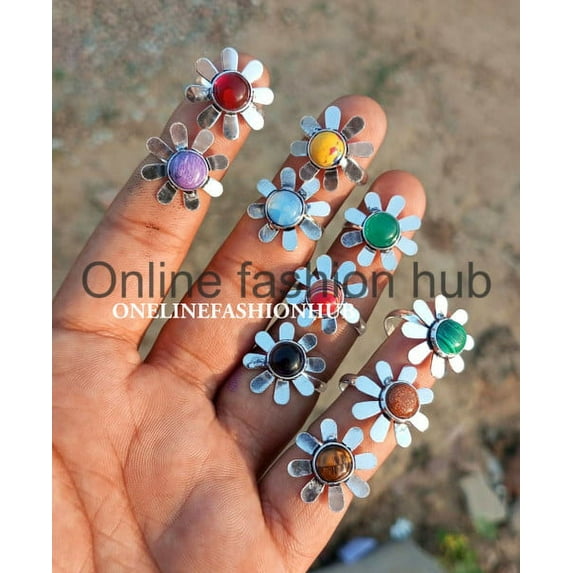 Garnet & Mix Gemstone 925 Sterling Silver Plated Handmade Ring 10 Pcs