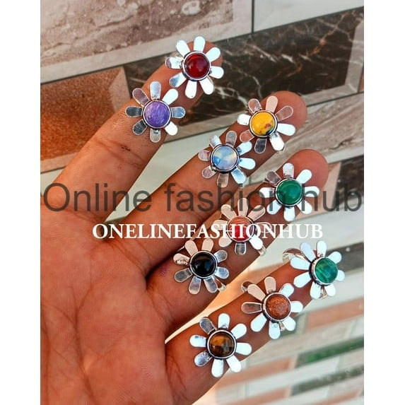 Garnet & Mix Gemstone 925 Sterling Silver Plated Handmade Ring 5 pcs