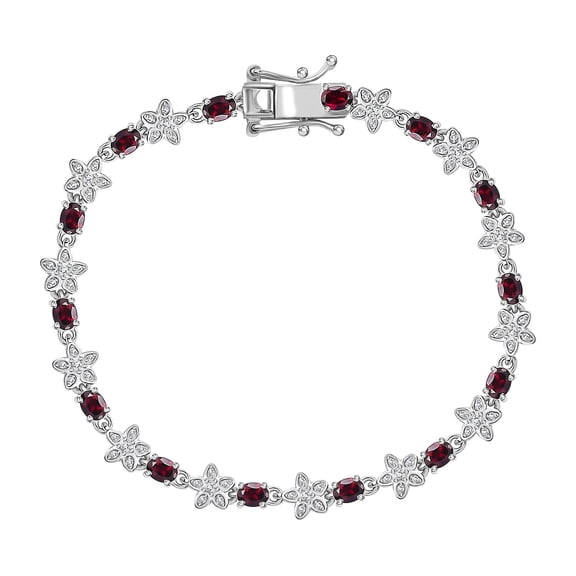 Garnet Moissanite  925 Sterling Silver Rhodium Plated Bracelet for Women Jewelry Size 8" Ct 4.92 Birthday Christmas Gifts