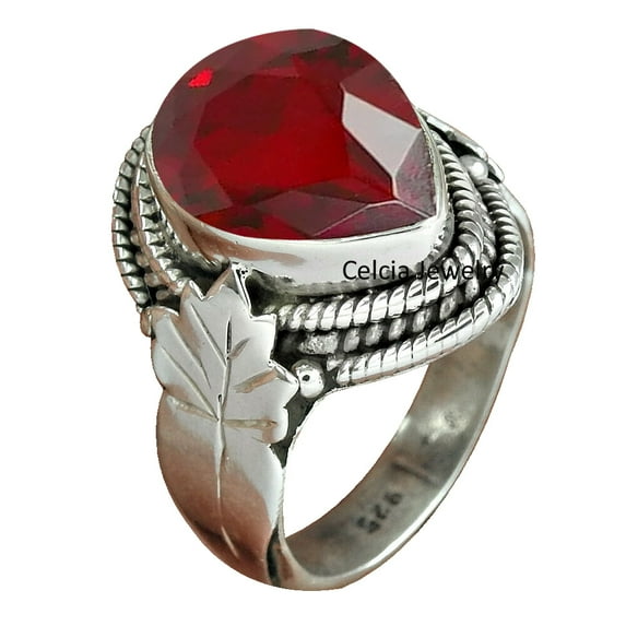Garnet Natural Healing Gemstone Faceted Pear Ring, Pure 925 Sterling Silver Statement Ring, Beautiful Handcrafted Jewelry, Amazing January Birthstone Ring