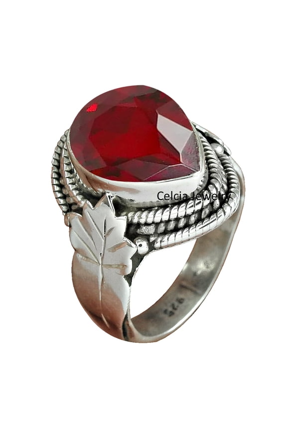 Garnet Natural Healing Gemstone Faceted Pear Ring, Pure 925 Sterling Silver Statement Ring, Beautiful Handcrafted Jewelry, Amazing January Birthstone Ring