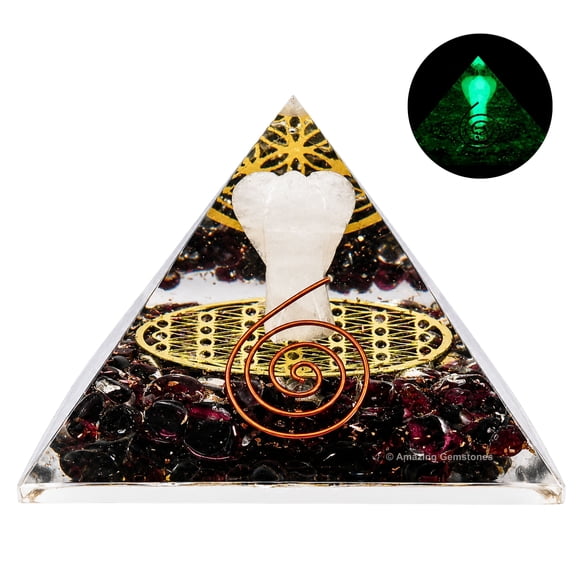 Garnet Orgone Pyramid - Angel Glow in Dark