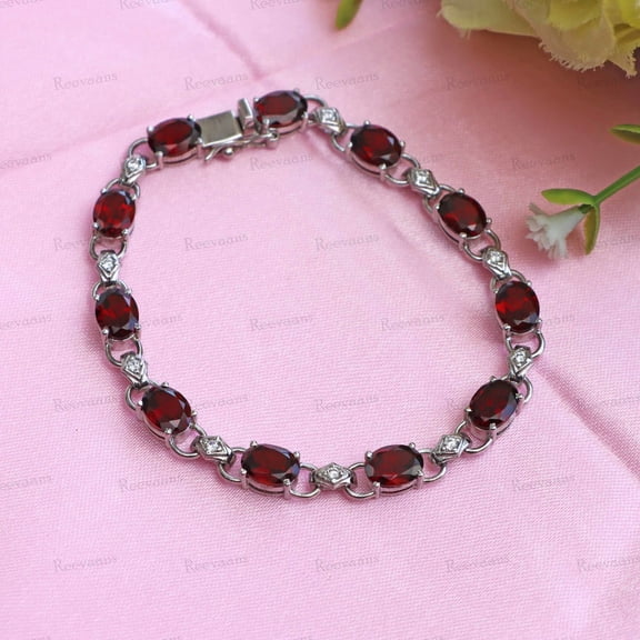 Garnet Oval Cut Gemstone Bracelet,Gold Silve Jewelry,Anniversary Gift for man women mother