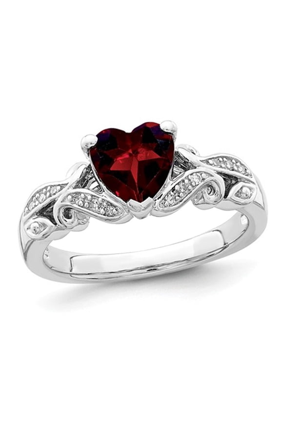 Gem & Harmony Garnet Promise Heart Ring 1.25 Carat (Ctw) in Sterling Silver for Women