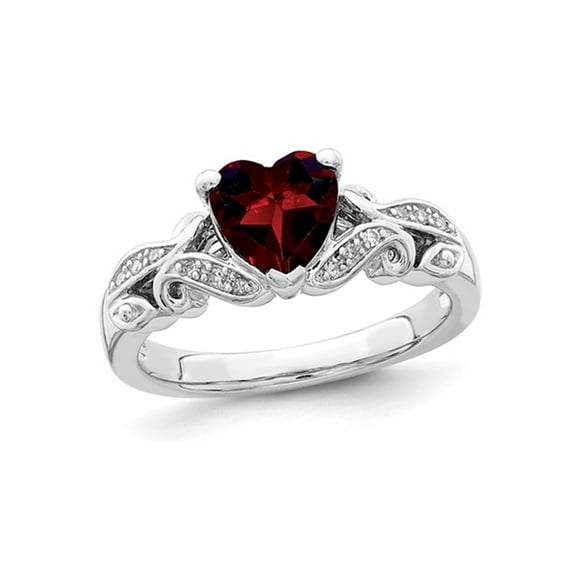Gem & Harmony Garnet Promise Heart Ring 1.25 Carat (Ctw) in Sterling Silver for Women