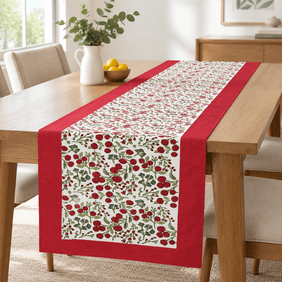Blocking Service Garnet Red 16 X 106 Inches Hand Block Print Cotton Table Runner ...