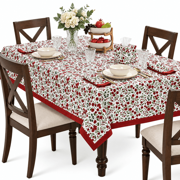Garnet Red Hand Block Print Rectangle Tablecloth 160x72 Inch