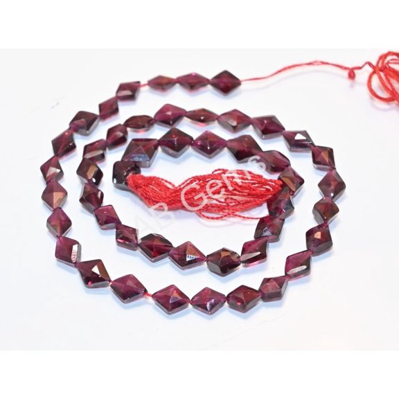 Garnet Rhombus Faceted Beads: Red Garnet Semi-Precious Stone Cut Bead, Hyderabadi Garnets 13" Strand