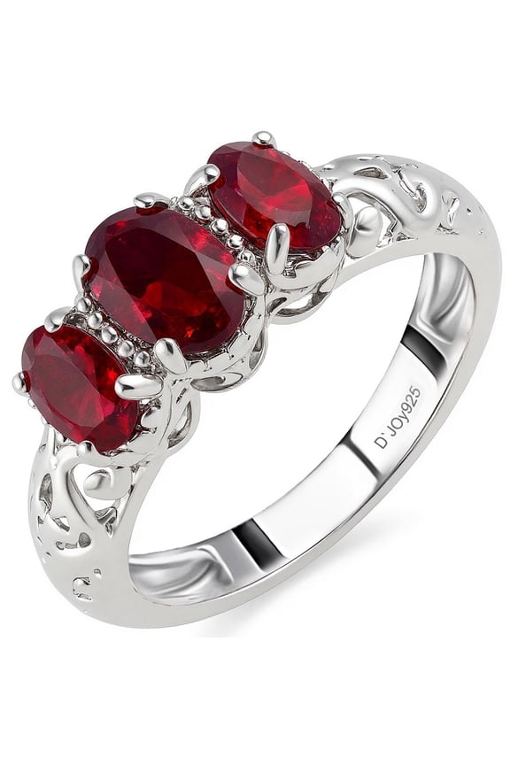 Garnet Ring in 925 Sterling Silver with Platinum Plated - Red Birthstone jewelry for Women - Anniversary Wedding Birthday Christmas Gifts for Her Size - 8
