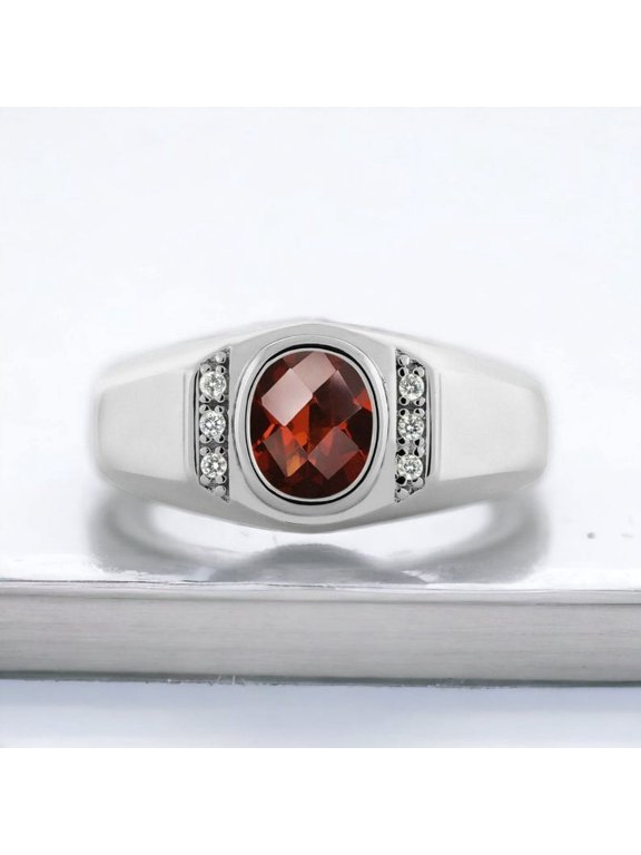 Garnet Ring, January Birthstone, Natural Garnet Rectangle Ring, Silver Ring, Solitaire Engagement Ring, Red Solitaire Ring, Engagement Ring