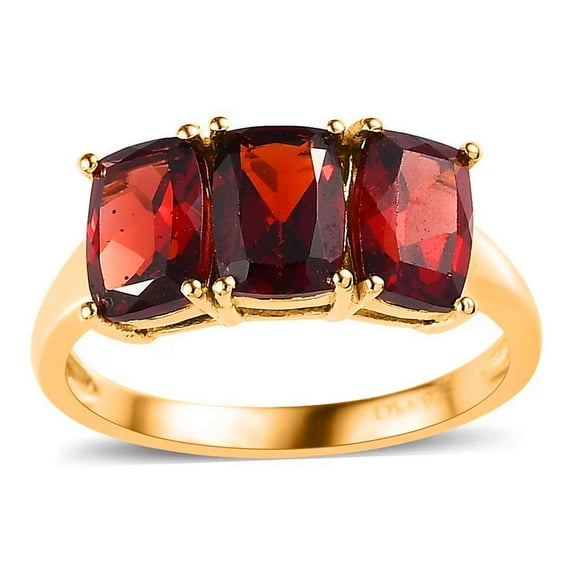 3 Stone Garnet Ring for Women in 14K Gold Plated 925 Sterling Silver - January Birthstone Promise Engagement Vintage Red Garnet Jewelry Size - 7 Birthday Christmas Gifts