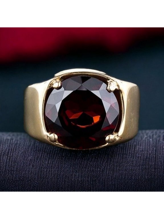 Handmade 925Sterling Silver Hessonite Garnet Gold Plated Ring For Men