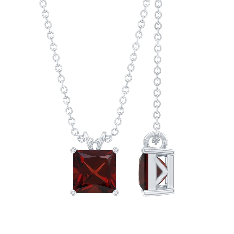 Garnet Solitaire Pendant Necklace for Women, January Birthstone