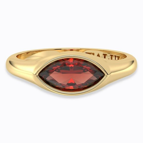 Garnet Solitaire Ring – Marquise Cut Bezel Set Gemstone in 14K Gold Plated 925 Sterling Silver | US 7