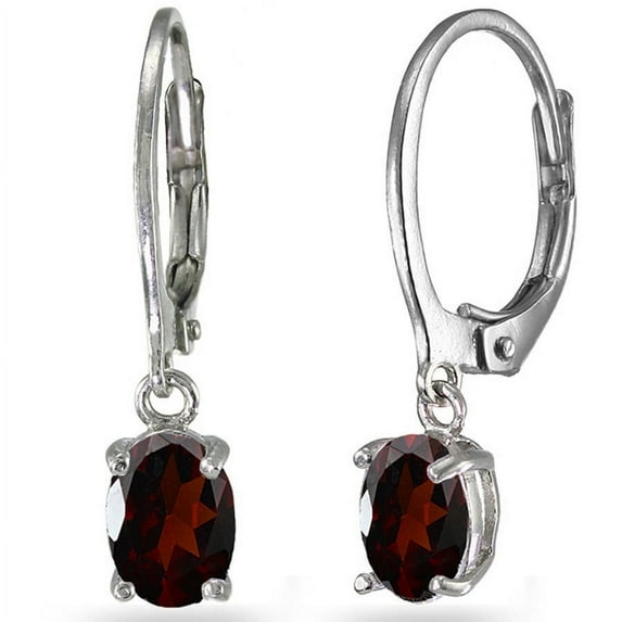 Garnet Sterling Silver 7mm x 5mm Oval Dangle Leverback Earrings