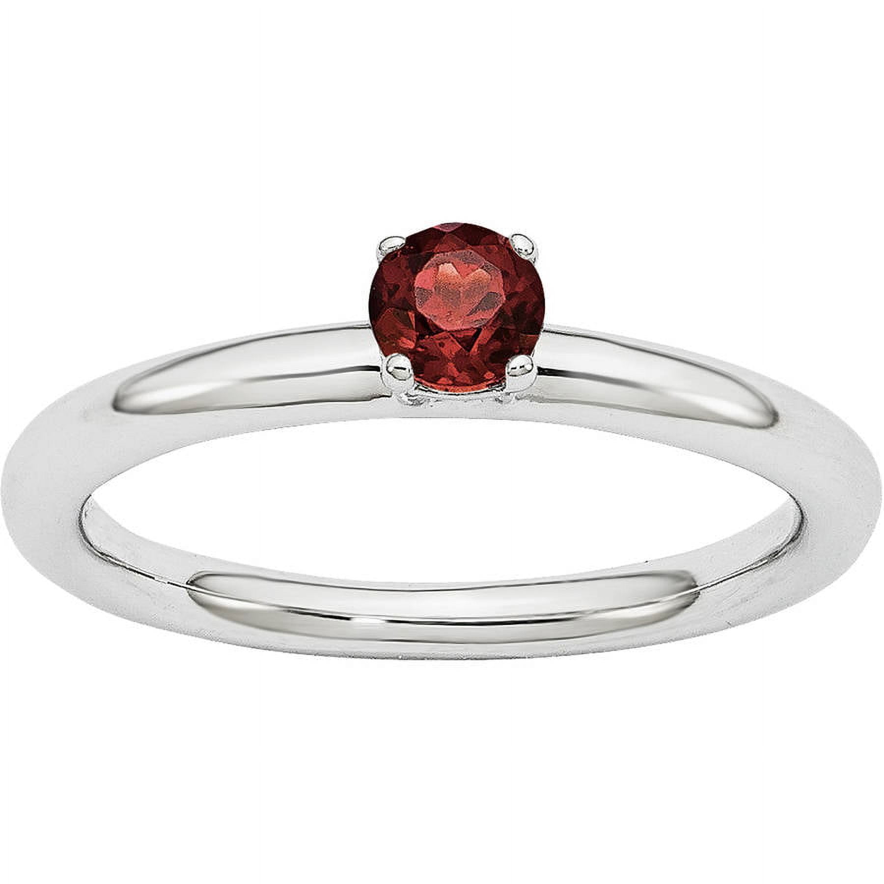 Garnet Sterling Silver Rhodium Ring