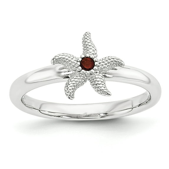 Garnet Sterling Silver Starfish Ring