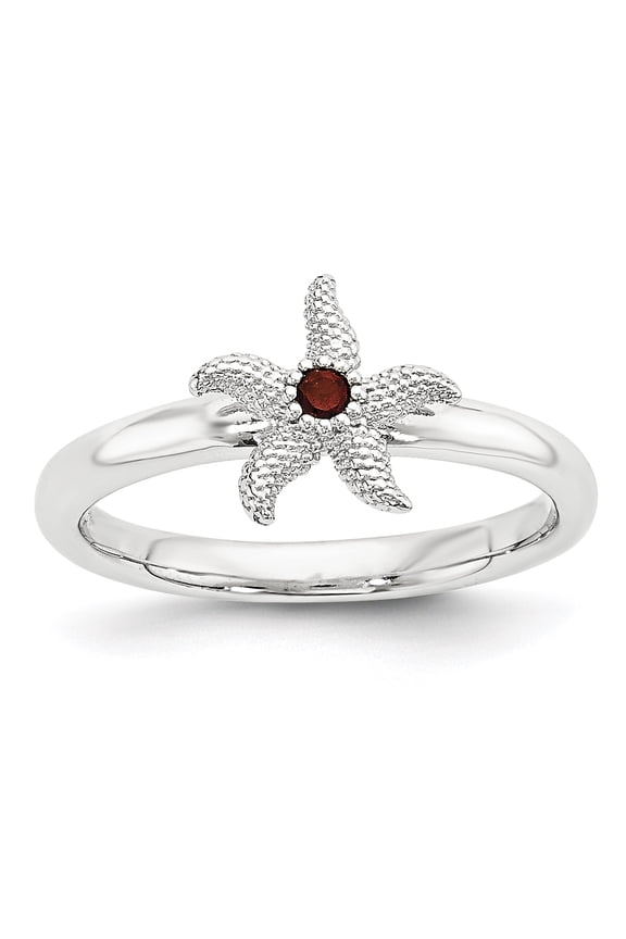Garnet Sterling Silver Starfish Ring