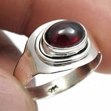 Garnet Stone 925 Sterling Silver Bezel Cocktail Statement Ring Jewelry Size 7