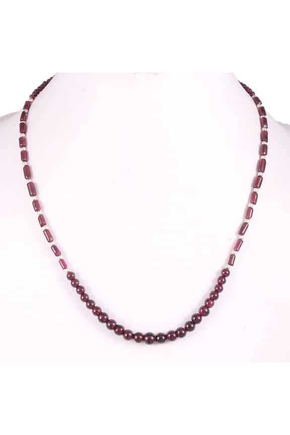 Garnet Tube Sphere Bead Necklace 3x6-3.5x7mm, Natural Red Gemstone smooth Beads Necklaces Jewelry Making.