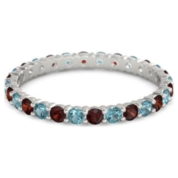 Garnet With London Blue Topaz Round 2.50 MM Eternity 925 Sterling Silver Women Stacking Ring