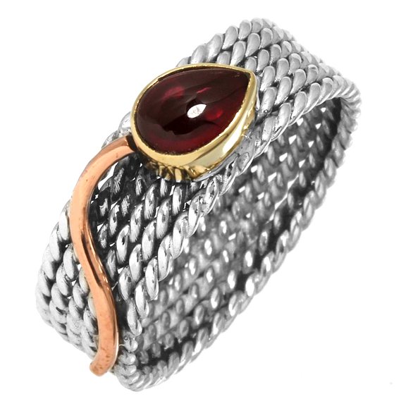 Garnet Women Jewelry 925 Sterling Silver Two Tone Ring