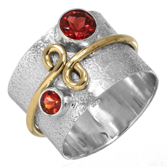 Garnet Women Jewelry 925 Sterling Silver Two Tone Ring