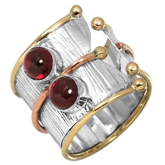 Garnet Women Jewelry 925 Sterling Silver Two Tone Ring