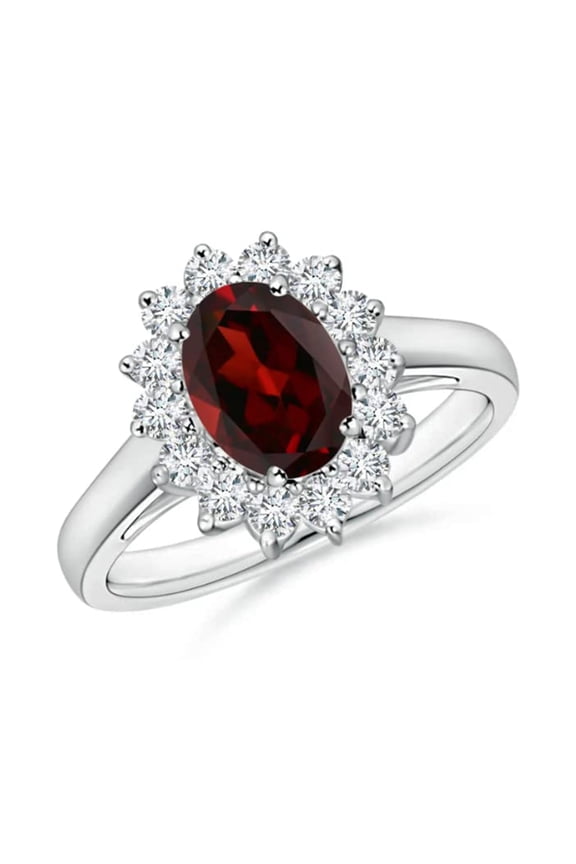 Garnet and Cubic Zirconia Halo Ring 925 Sterling Silver Womens January Birthstone Jewelry US Size 10