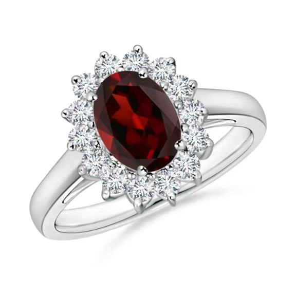 Garnet and Cubic Zirconia Halo Ring 925 Sterling Silver Womens January Birthstone Jewelry US Size 9