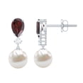 thumbnail image 1 of Rosec Jewels Garnet and Freshwater Pearl Drop Earrings with Moissanite (AAA Quality), 18K White Gold, 1 of 8