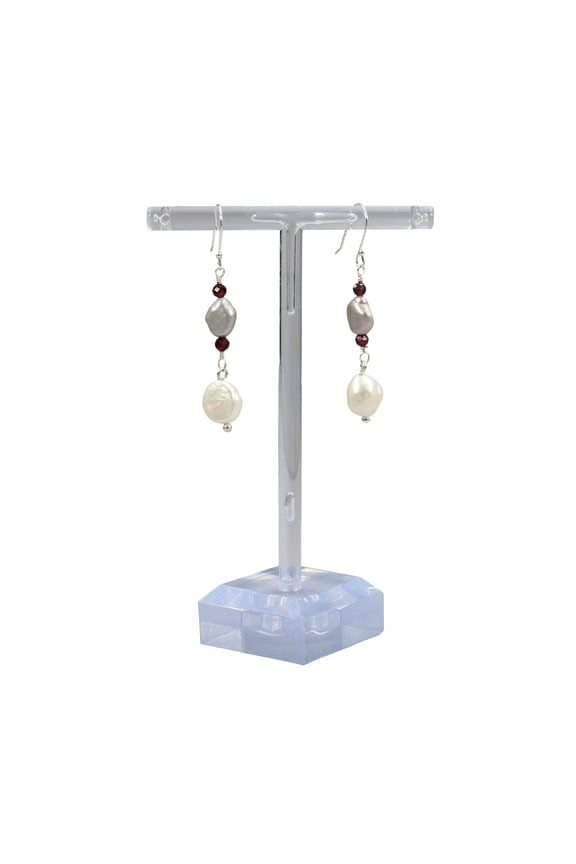 Garnet and Freshwater Pearls Earrings, 1 Pair