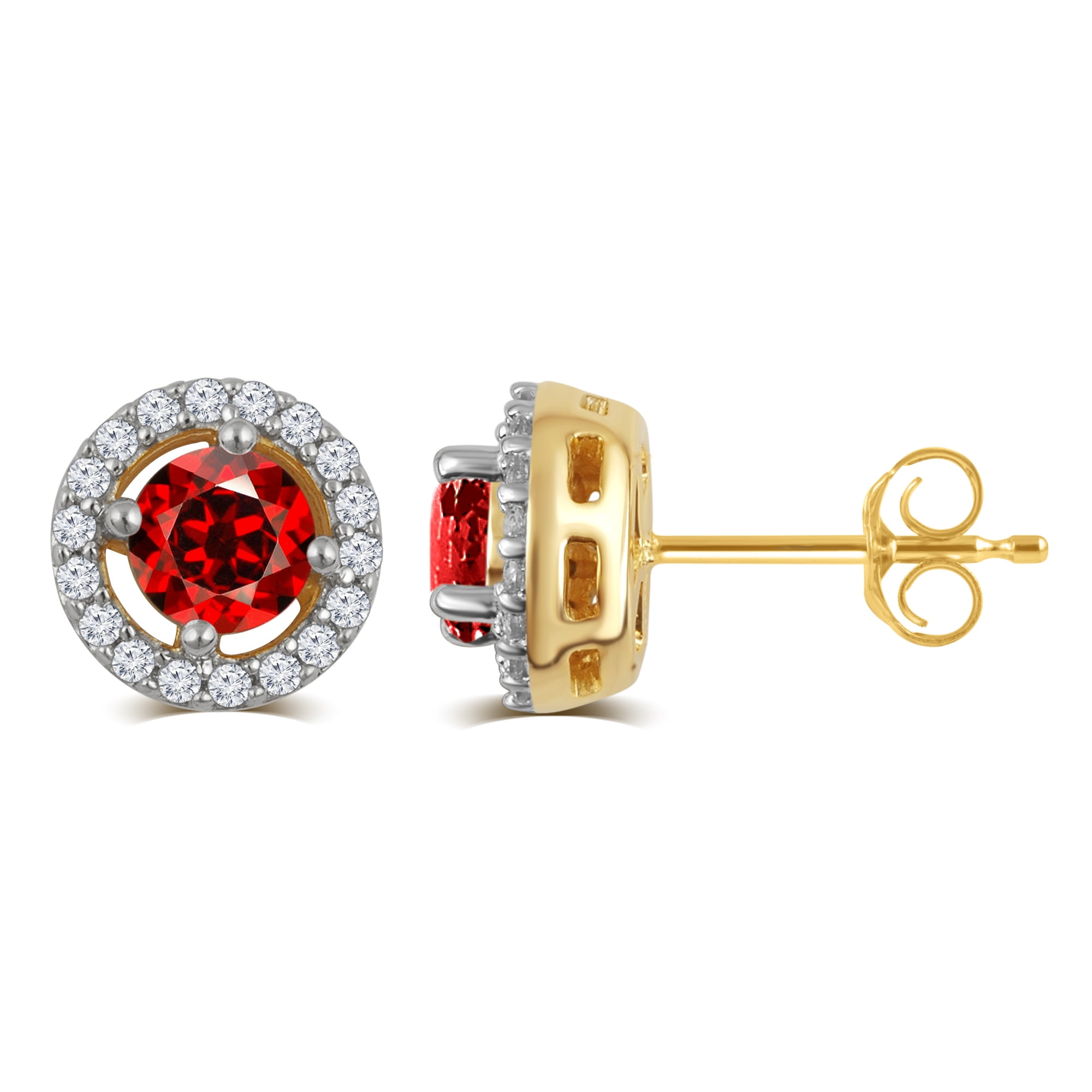 Garnet and White Sapphire Birthstone Earring in Sterling Silver