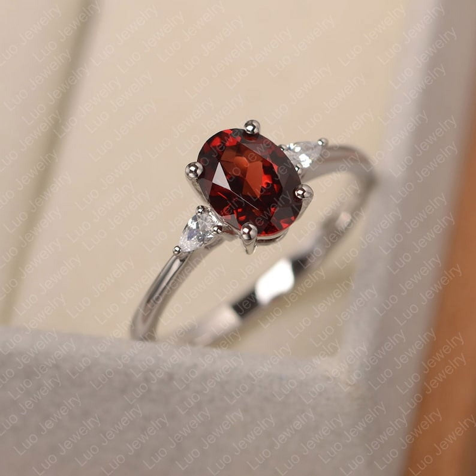 RB Gems Sterling Silver Ring With Genuine Gemstones - Oval 5x4mm & Round Accents, Rhodium Plated Crown Design, Size #8 - View #11
