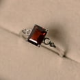 thumbnail image 1 of Garnet engagement rings, emerald cut, January birthstone, promise ring, sterling silver 925, solitaire rings, 1 of 4
